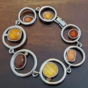 Lia Sophia silvertone cushion cut stones bracelet brown, yellow 7 1/2 inches